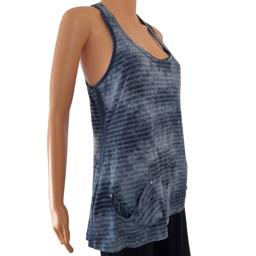Karen Millen Blue Tie Dye Striped Racerback Tank Top Asymmetrical Hem Size 14 - Picture 3 of 9